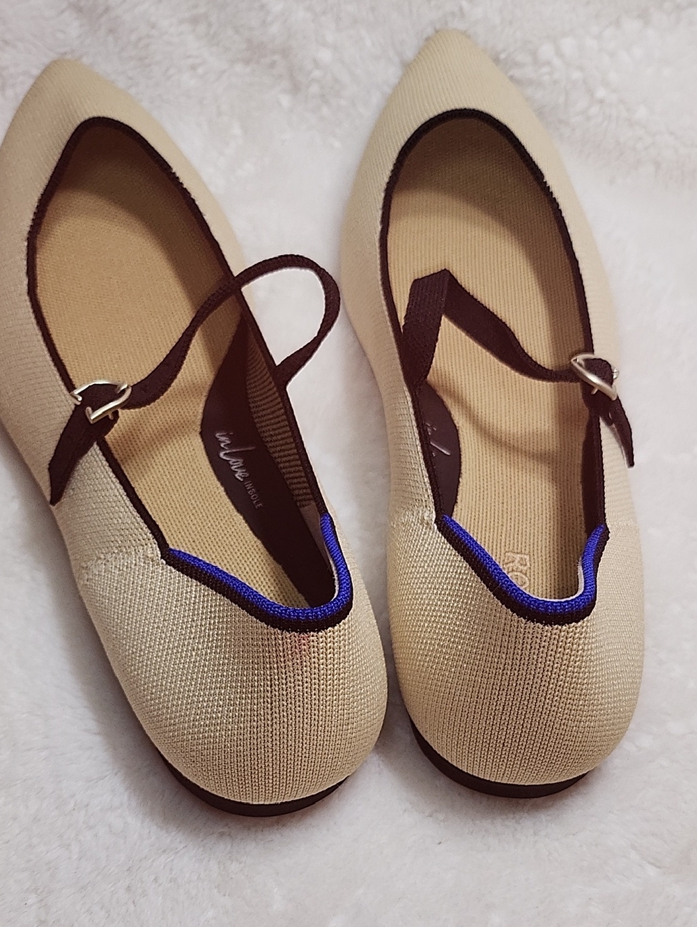 Rothy's The Point Mary Jane II flats beige/sandstone color black strap Sz 13 - Picture 7 of 16